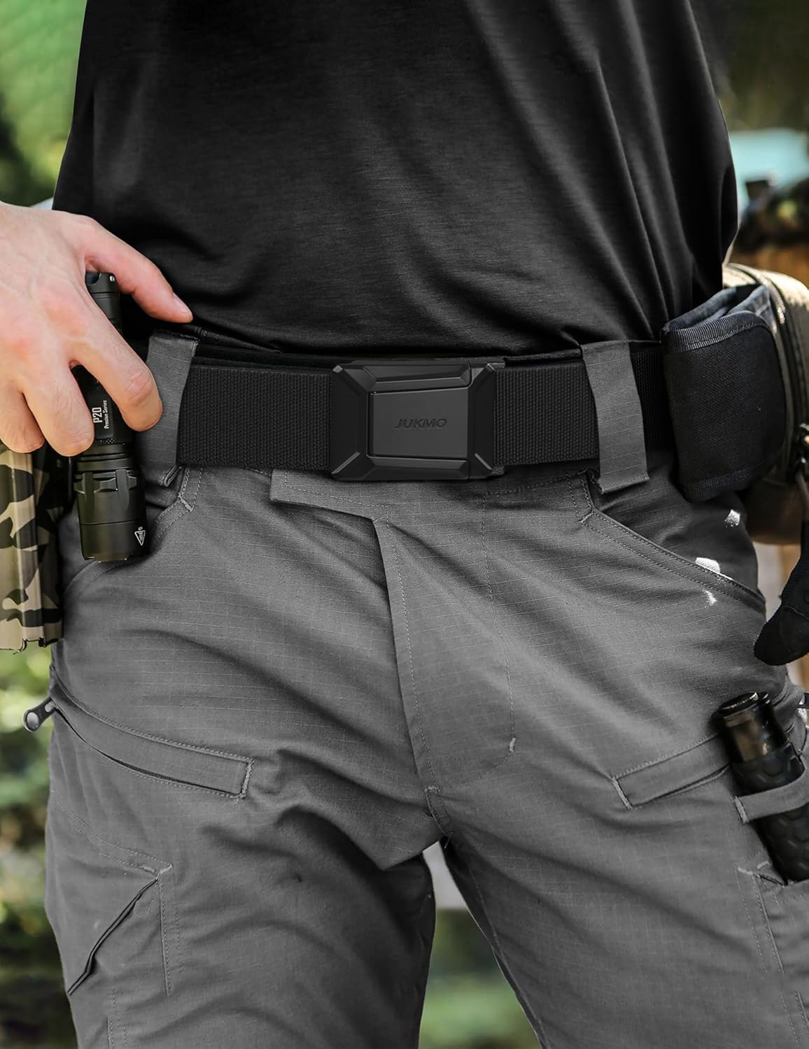 JUKMO Stretch Tactical Belt for Men, Military Work Rigger Hiking 1.5" Elastic Nylon Web Ratchet