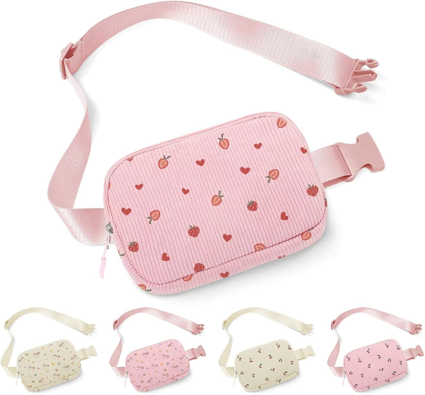 YOOLIFE Strawberry Fanny Pack for Girls - Purse for Teen Girls Kids Belt Bag Crossbody Bag Fashion Waist Pack, 4 5 6 7 8 9 10 11 12 Year Old Girl Gifts (Pink)