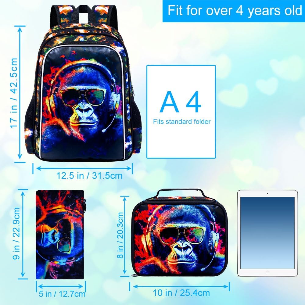 3Pcs Backpack for Boys, 17" Kids Bookbag with Lunch Box, School Backpacks for Elementary Preschool Kindergarten