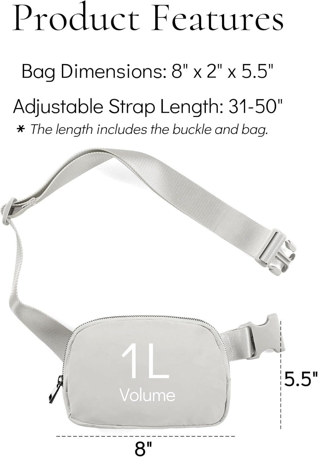 Fanny Pack Crossbody Bag Trendy Waterproof Small Sling Cross Body Purse for Women Men Fashion Waist Packs Mini Belt Pouch Chest Bum Hip Bag Lulu Dupes for Travel Vacation Running Ash
