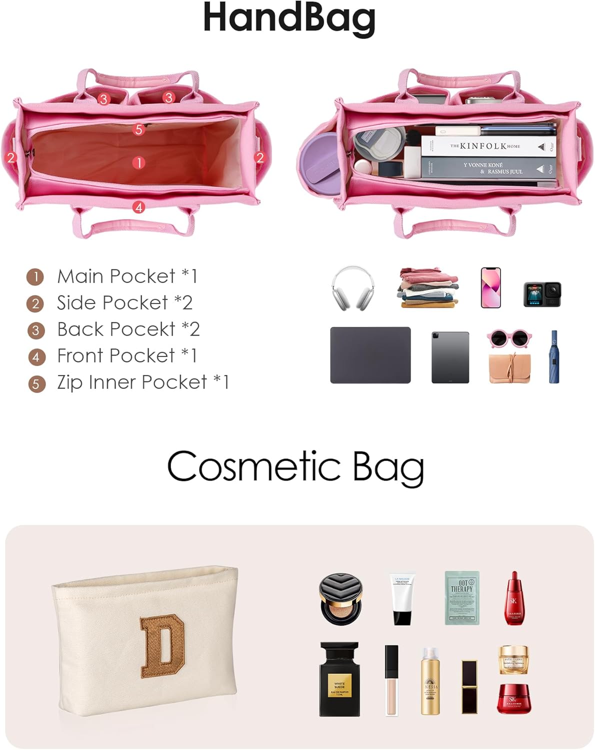 Gifts for Women Teen Girls, Initial Tote Bag with Zipper, Letter Canvas Tote Purse for College Work