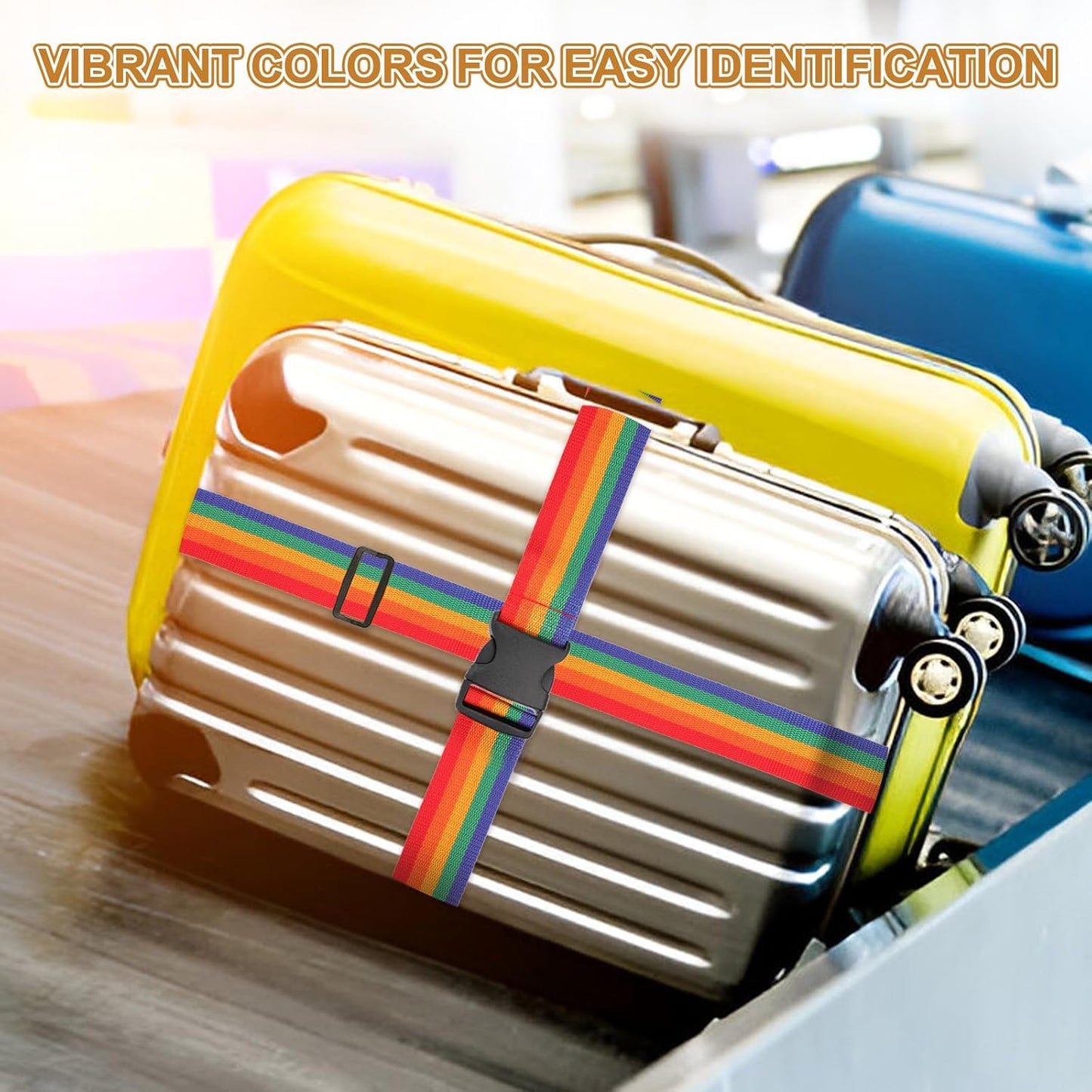 MECCANIXITY Luggage Straps with Quick-Release Buckle Adjustable Suitcase Belt Strap for Suitcase Briefcase Backpack Travel, Rainbow, Pack of 4