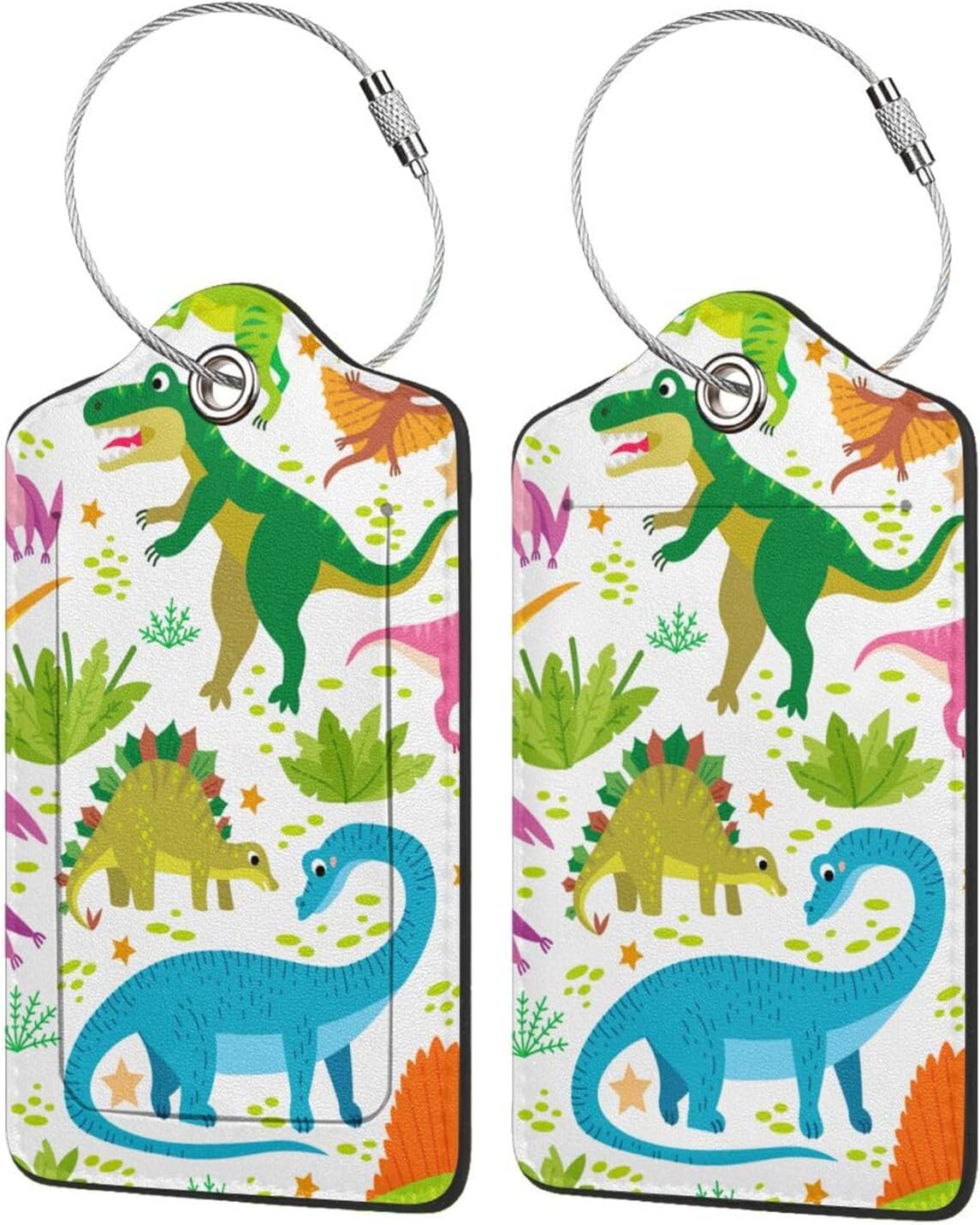 2 Pcs Cute Dinosaur Luggage Tag for Suitcases, Cruise Ship Essential Travel Gift for Men Women Couple Kids Boy Girl Children, Dinosaur Party Decorations Supplie, Funny Dino Christmas Birthday Gift