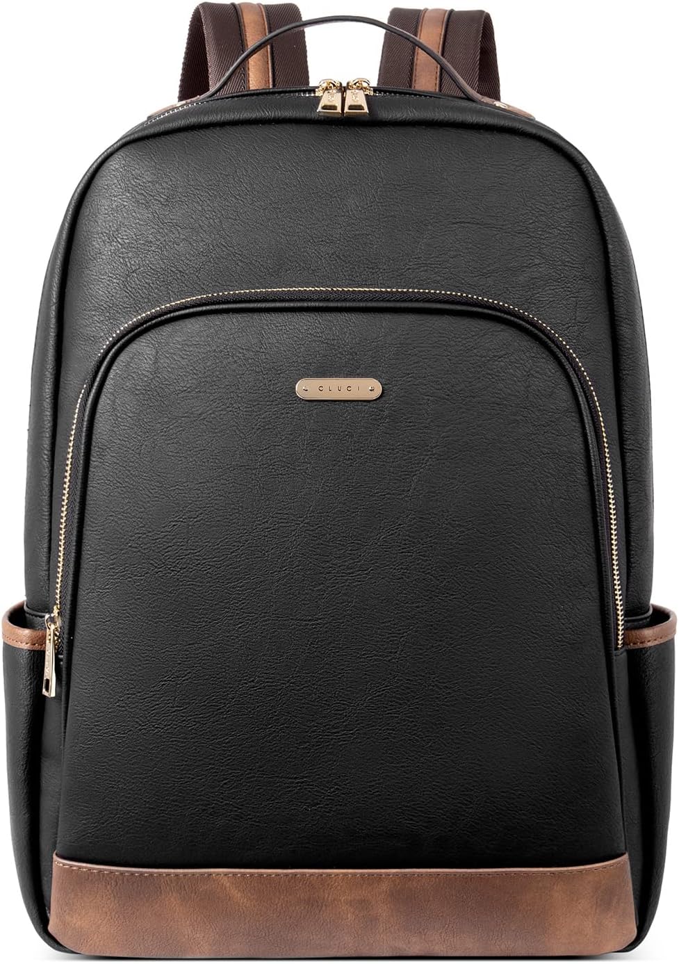 CLUCI Leather Backpack for Women 15.6 inch Laptop Backpack Purse Computer Backpack for Travel Airplane Casual Daypack Beige with Brown