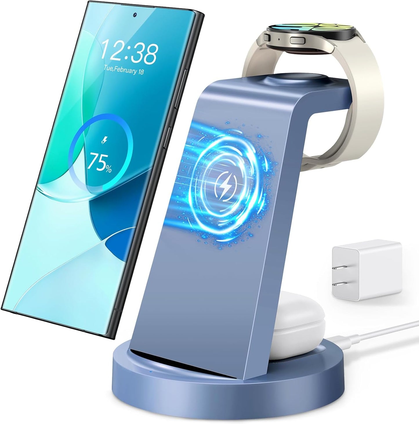 Wireless Charger for Samsung: 3 in 1 Wireless Charging Station for Samsung Galaxy Watch 8 7 6 5 4 3 Pro Classic Galaxy Buds - Charger Dock Stand for S25 S24 Ultra S23 S22 S21 Note Z Fold Android
