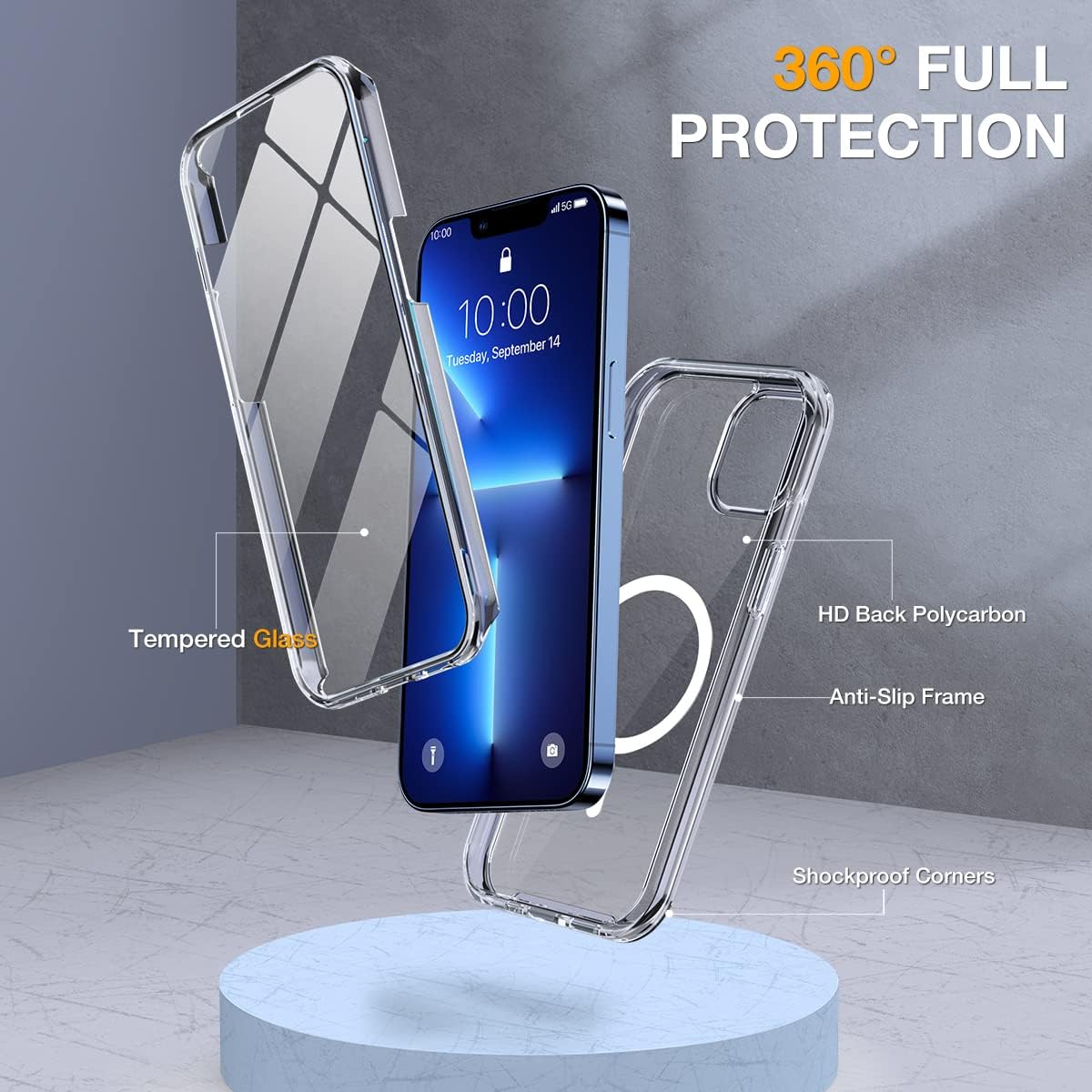 Miracase Magnetic Case for iPhone 13 Pro 6.1 Inch,with MagSafe,Built in Screen Protector,Full Body Protection(Clear)