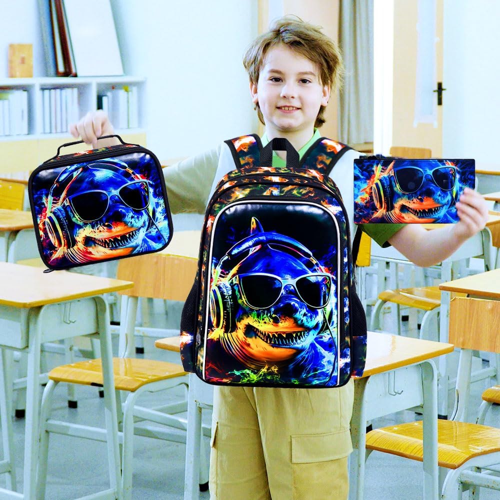 3Pcs Backpack for Boys, 17" Kids Bookbag with Lunch Box, School Backpacks for Elementary Preschool Kindergarten