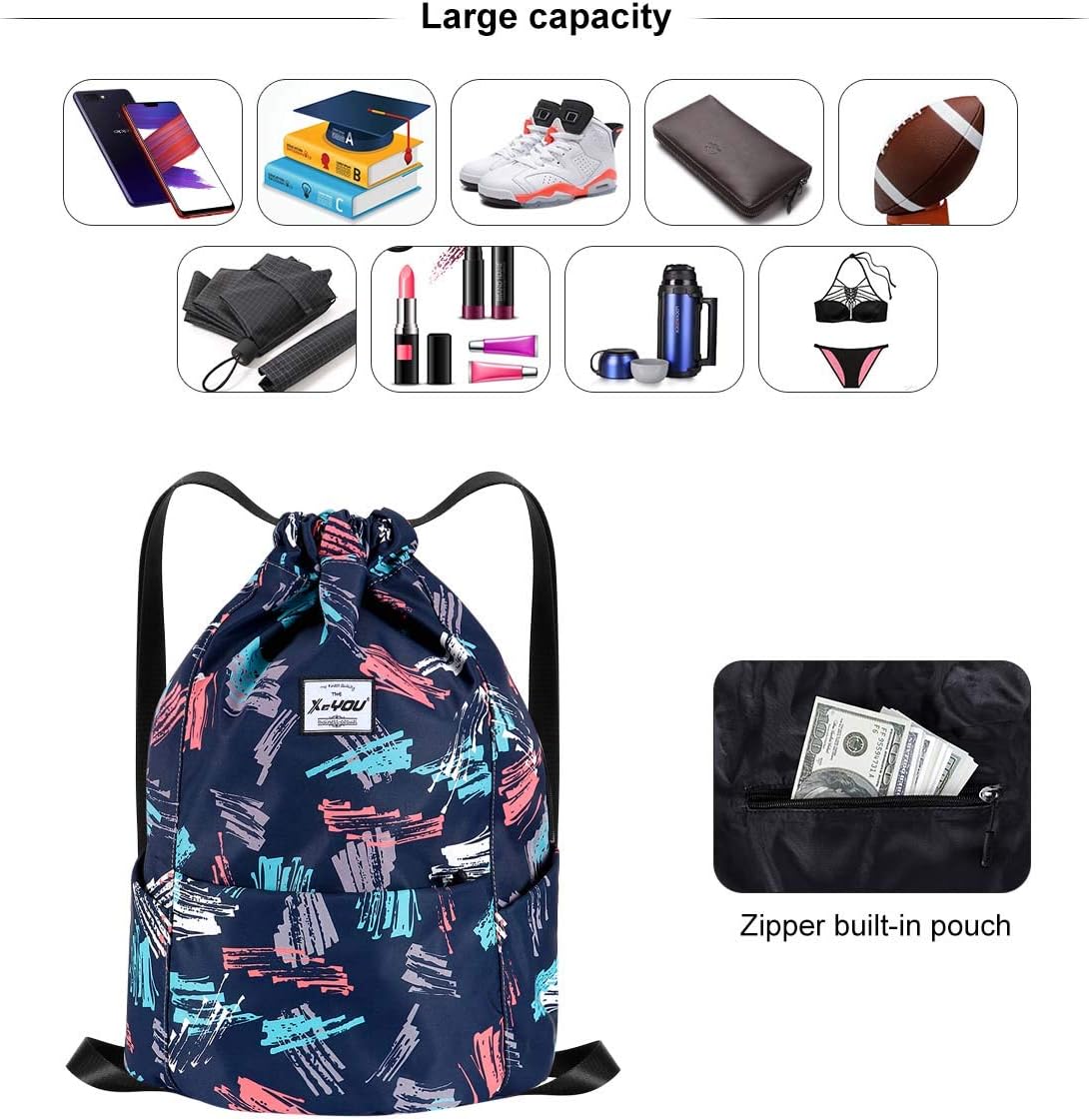 XEYOU Drawstring Sports Backpack Lightweight Gym Yoga Sackpack Shoulder Rucksack Casual Outdoor Daypack for Women and Men