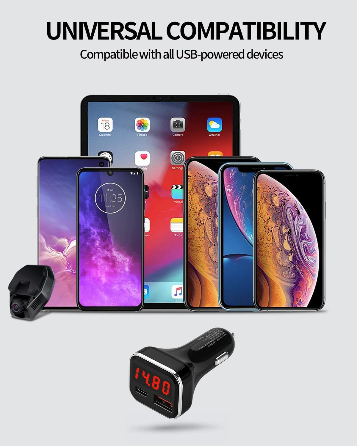 USB C Car Charger Adapter with Volt Meter, 30W Cigarette Lighter Adapter with Voltmeter, Type C Car Charger Fast Charging 12V, PD & QC 3.0 Compatible with iPhone 15 Pro Max, Samsung Galaxy S24