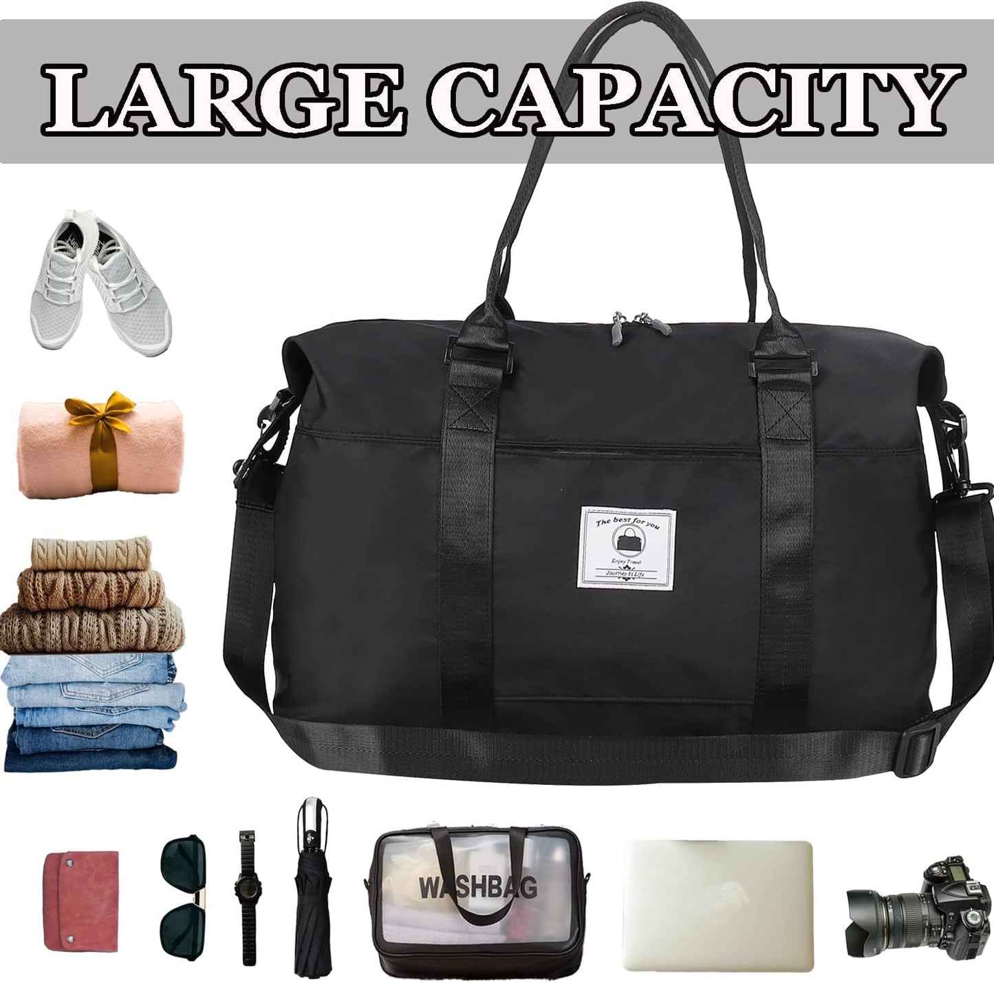 Travel Duffle Bag, Waterproof Sport Tote Gym Bag for Women Men, Overnight Weekender Carry On Bag with Wet Pocket