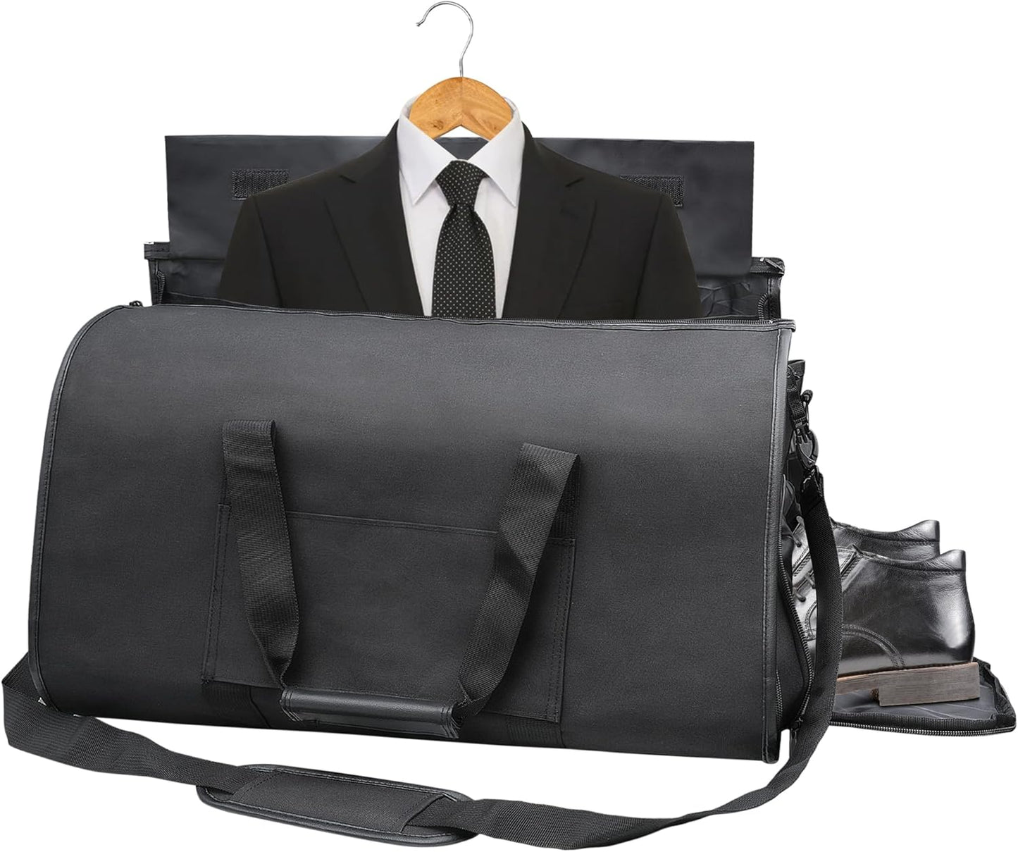 Convertible Garment Travel Bag, Carry on Luggage Duffel Bag for Men Women with Shoulder Strap, 2 in 1 Hanging Suitcase Suit Business Foldie Travel Bag Expandable, Shoe Compartment(Black)