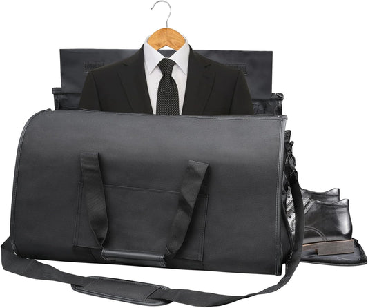Convertible Garment Travel Bag, Carry on Luggage Duffel Bag for Men Women with Shoulder Strap, 2 in 1 Hanging Suitcase Suit Business Foldie Travel Bag Expandable, Shoe Compartment(Black)