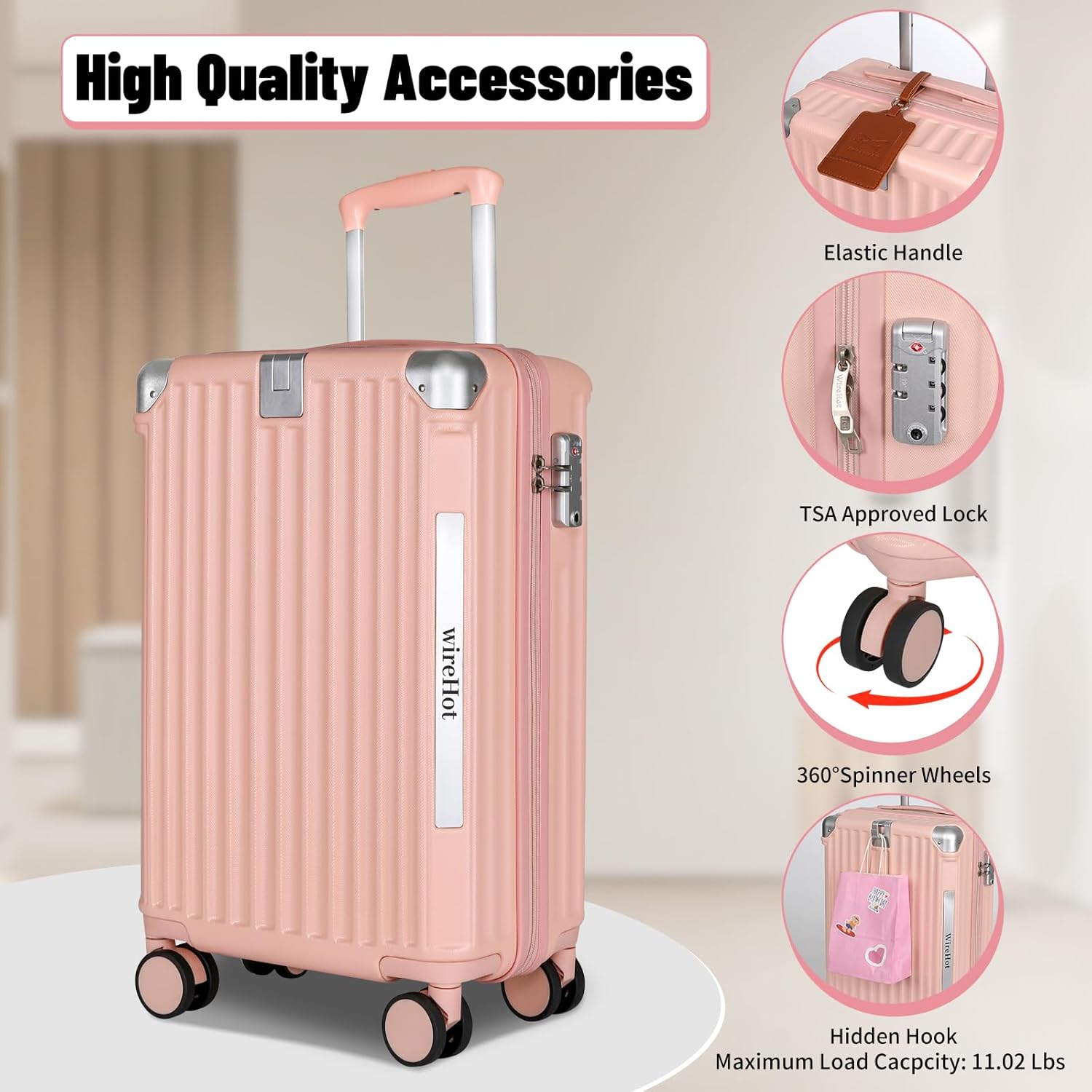 22x14x9 Airline Approved Vintage Style Carry On Luggage with Backpack Sets for Women, ABS+PC