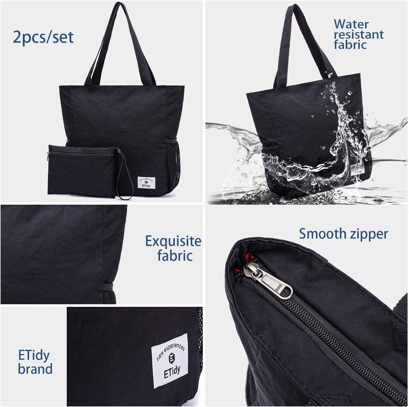 ETidy Large Capacity Foldable Tote Bag With Zipper Water-resistant SandproofWomen Beach Bag Handbag