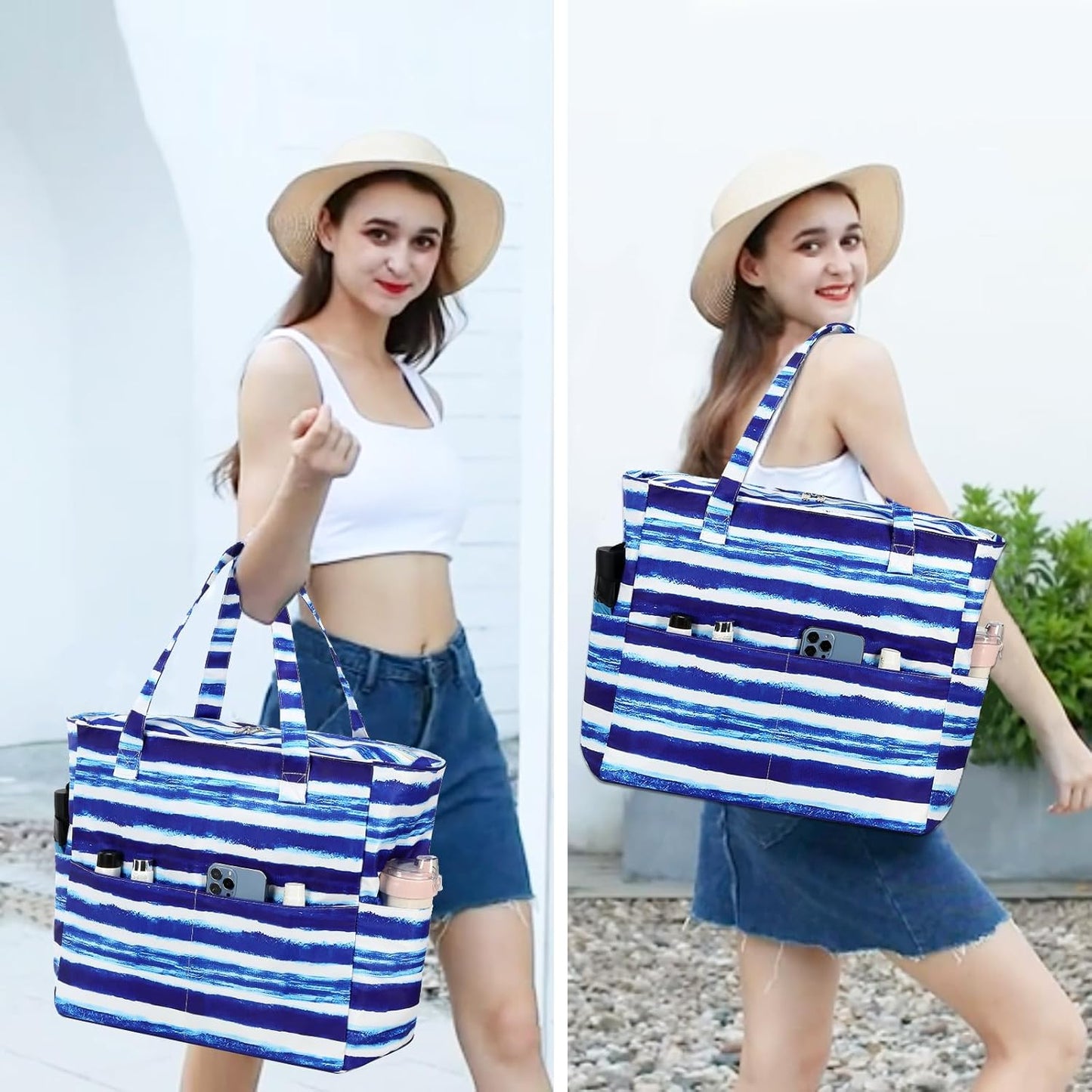 Bluboon Waterproof Beach Tote Pool Bags for Women Ladies Extra Large Carry On Bag With Wet Compartment for Weekender Travel