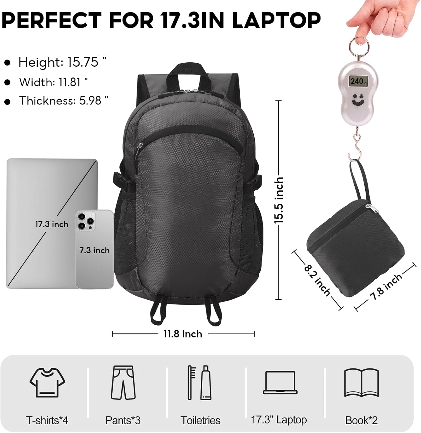 Small Hiking Backpack 15L Travel Lightweight Hiking Packable Daypack Water-Resistant Foldable
