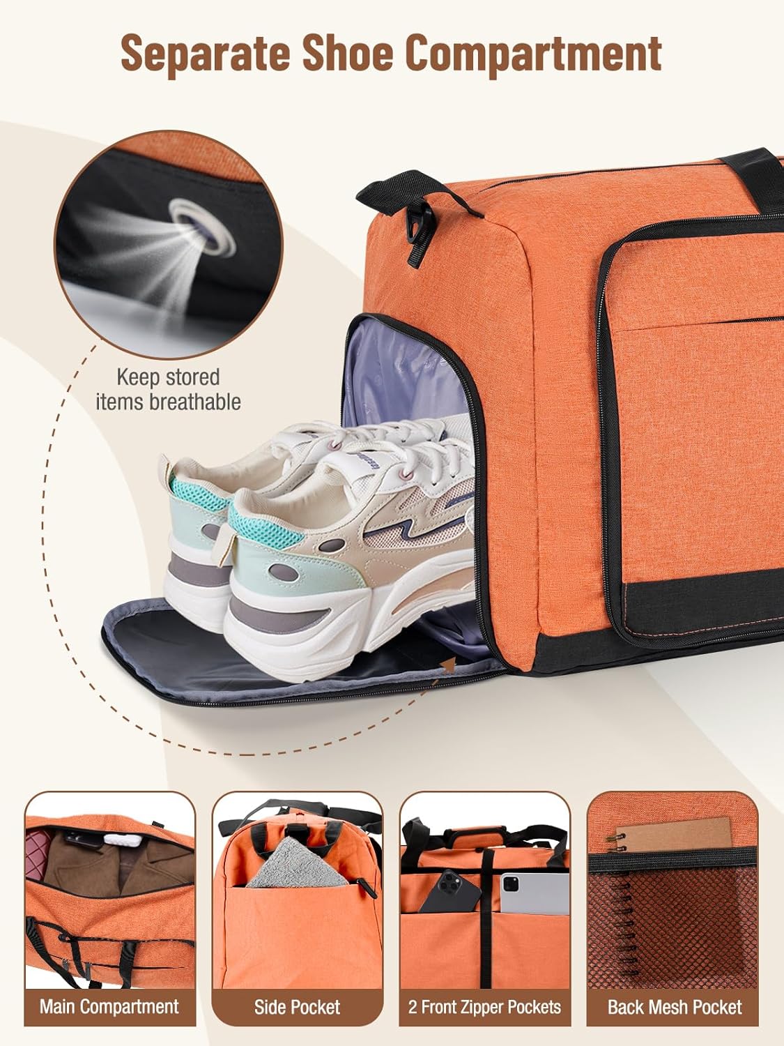 Lekesky Foldable Travel Duffel Bag for Women, 80L Large Duffle Bag with Separate Shoes Compartments
