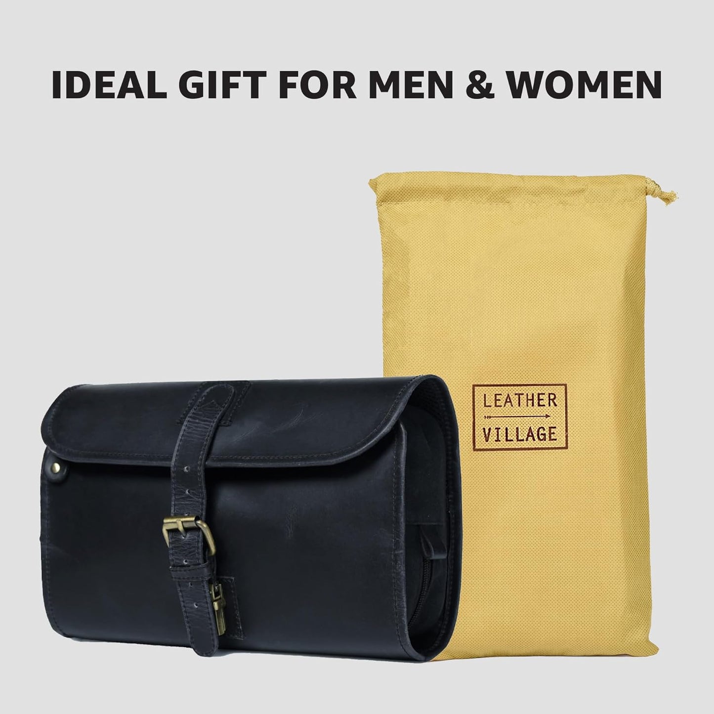 LEATHER VILLAGE Hanging Leather Toiletry Bag for Men & Women, Handcrafted Vintage Cosmetic &