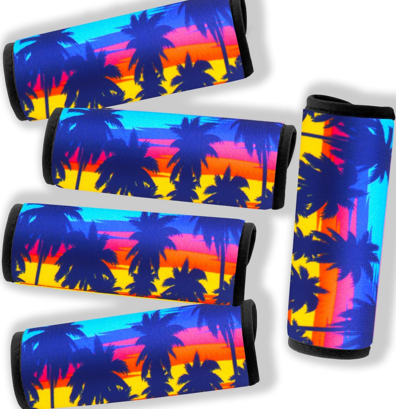5 Pack Neoprene Luggage Handle Wraps Bright Luggage Tags/Identifiers/Marker/Grips Travel Accessories for Airplane/Flying/Luggage (Palm Tree)