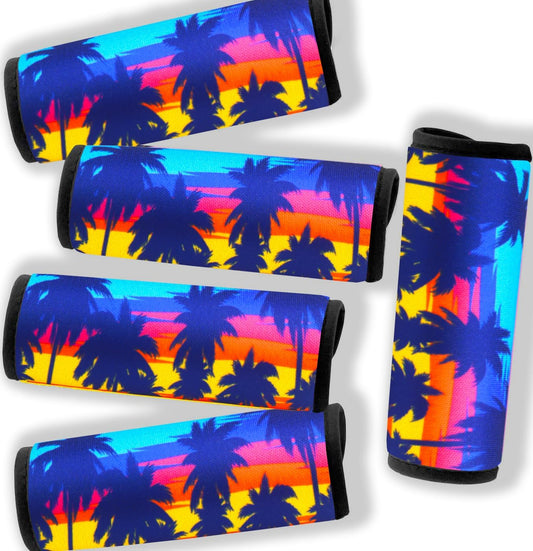 5 Pack Neoprene Luggage Handle Wraps Bright Luggage Tags/Identifiers/Marker/Grips Travel Accessories for Airplane/Flying/Luggage (Palm Tree)