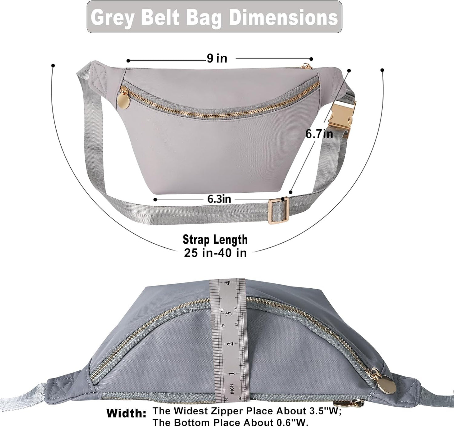 Fanny Pack Crossbody Stadium Approved Women Waist Pack Bag for Men Nylon Everywhere Belt Bag (Grey)