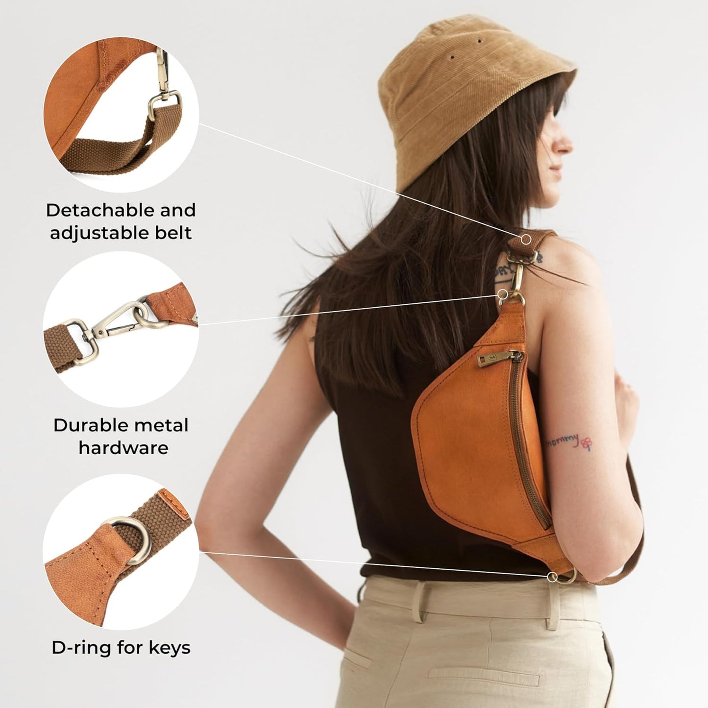 Berliner Bags Vintage Genuine Leather Fanny Pack Kai, Belt Bag, Crossbody Sling Bag for Men and Women - Brow