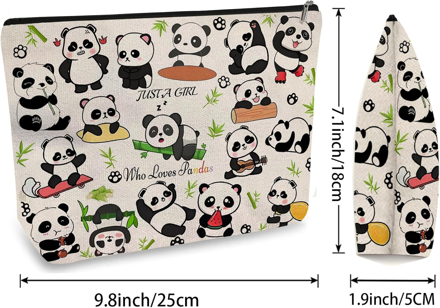 DOOX Panda Makeup Bags with Lining, Funny Cosmetic Bags Pencil Pouch - Double-Sided Print - Cute Birthday & Christmas Panda Gifts for Daughter, Sister, Women