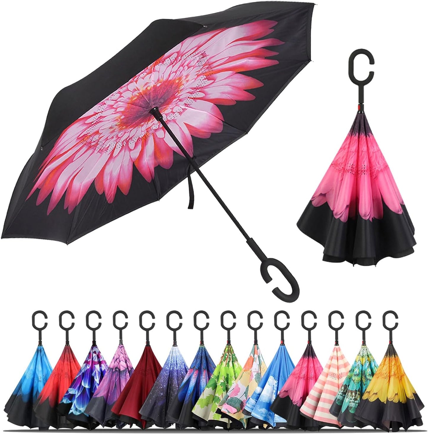 LLanxiry Windproof Inverted Umbrella, Large Reverse Umbrellas for Rain with C-shaped Handle Big Upside Down Inside Out Umbrella for Women & Men