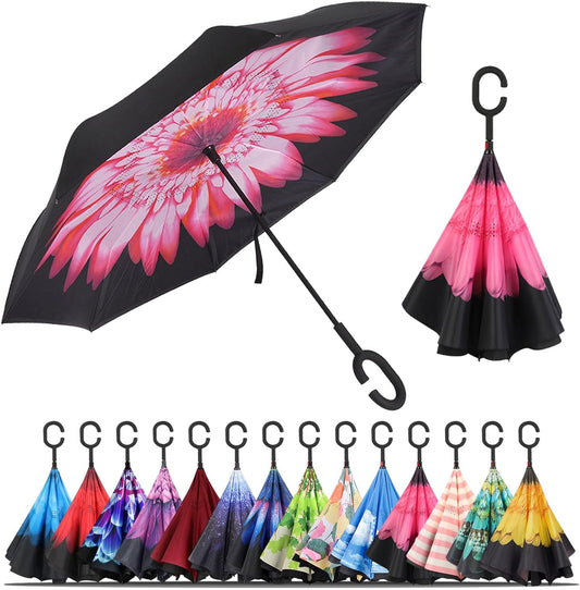 LLanxiry Windproof Inverted Umbrella, Large Reverse Umbrellas for Rain with C-shaped Handle Big Upside Down Inside Out Umbrella for Women & Men