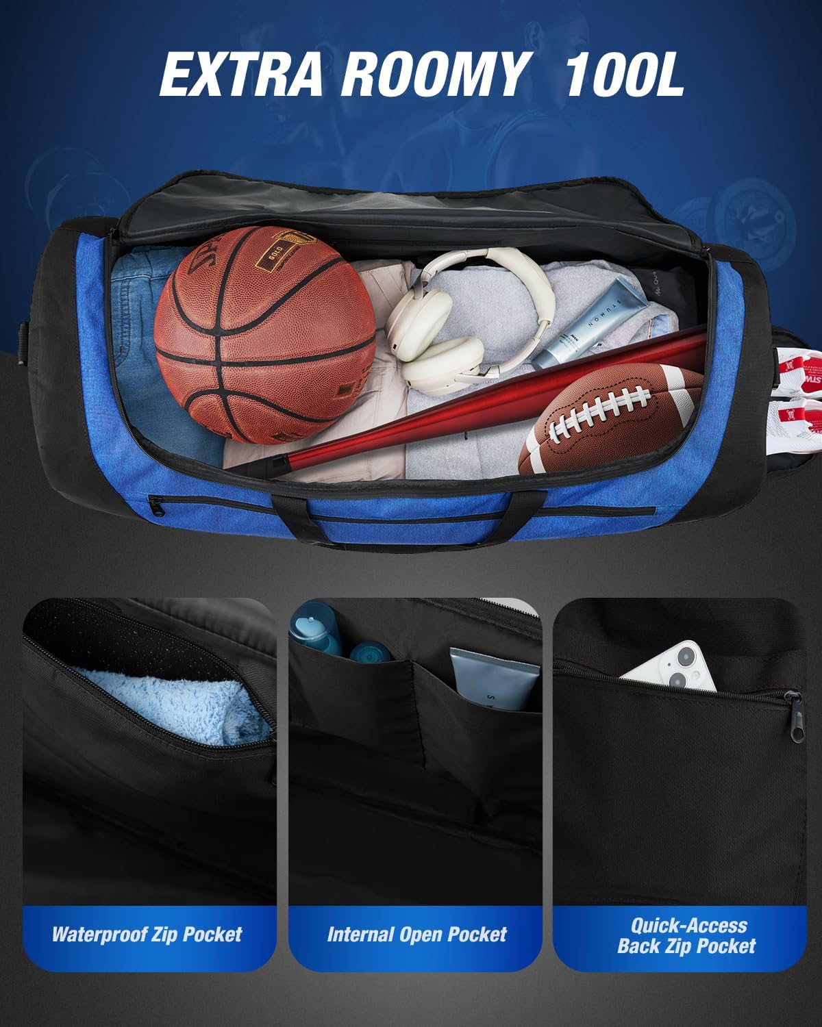 Gonex Gym Duffel Bag with Shoe Compartment Wet Pocket, Large Capacity Sports Duffle Bag for Men