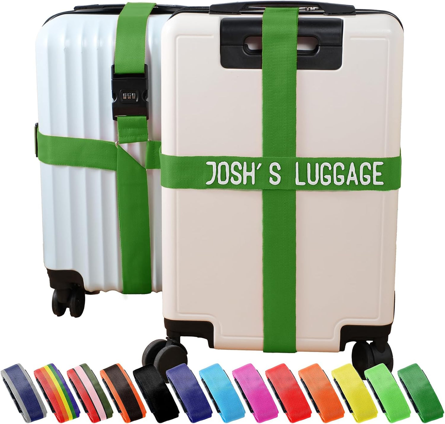 Personalized Luggage Straps with Embroidered Names/Letters - Premium Quality, Anti-Slip & Adjustable - 13 Colors, Stainless Steel 3-Digit Lock, Fits All Suitcases