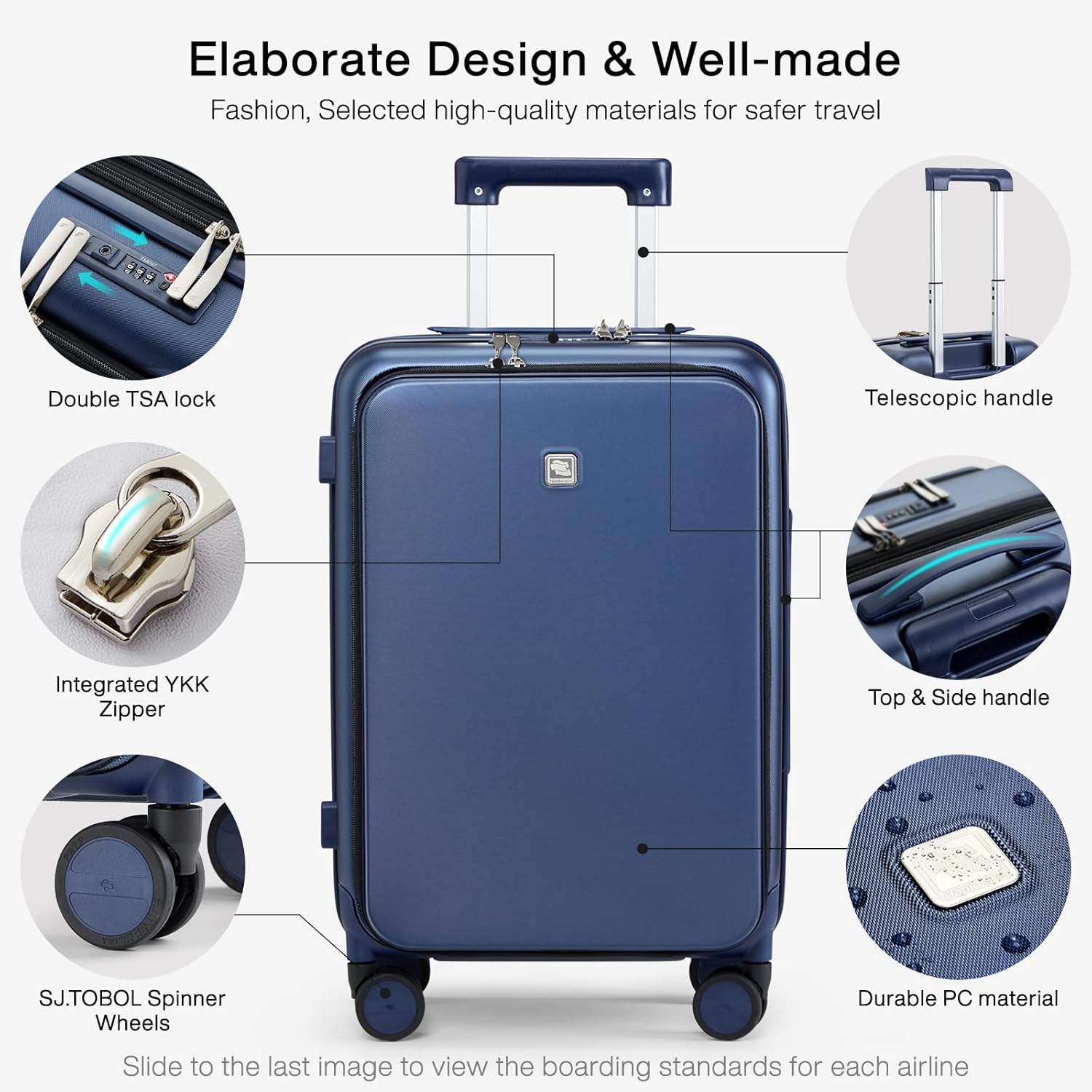 Hanke Grace Carry On Luggage with Wheels Airline Approved Hard Shell Suitcases with Front