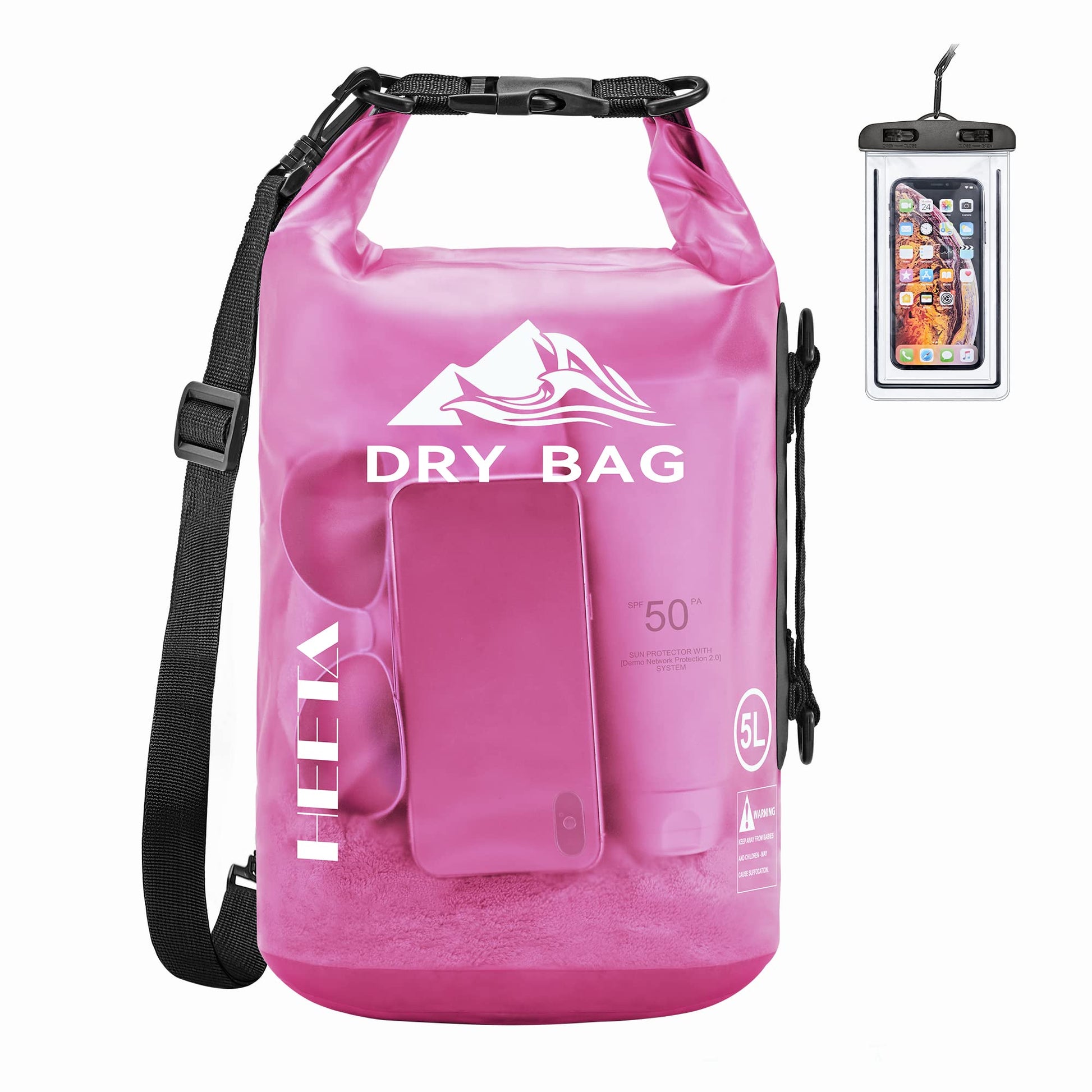 HEETA Dry Bag Waterproof Backpack with Phone Case (Rose Red, 5L)