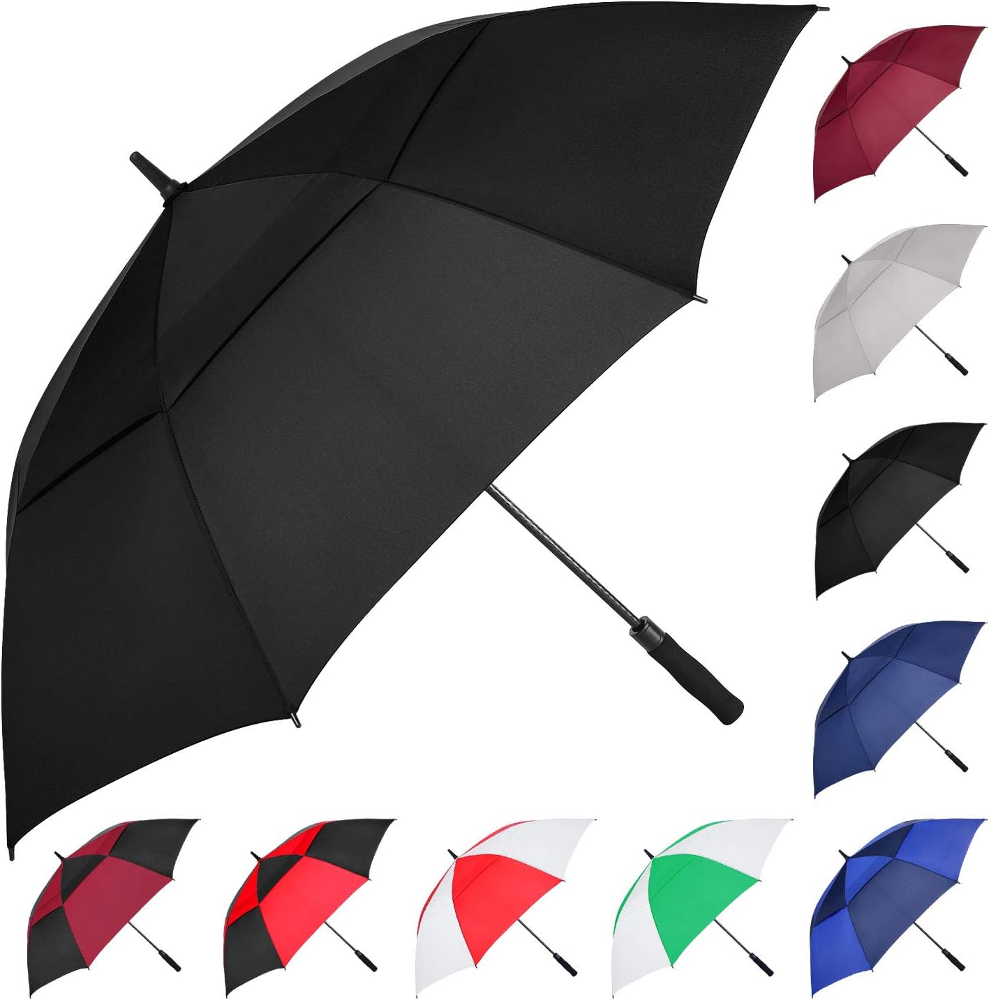 MRTLLOA Extra Large Golf Umbrella, 54/62/68/72 Inch Automatic Open, Oversize Double Canopy Vented Windproof Waterproof Sports Umbrellas for Rain