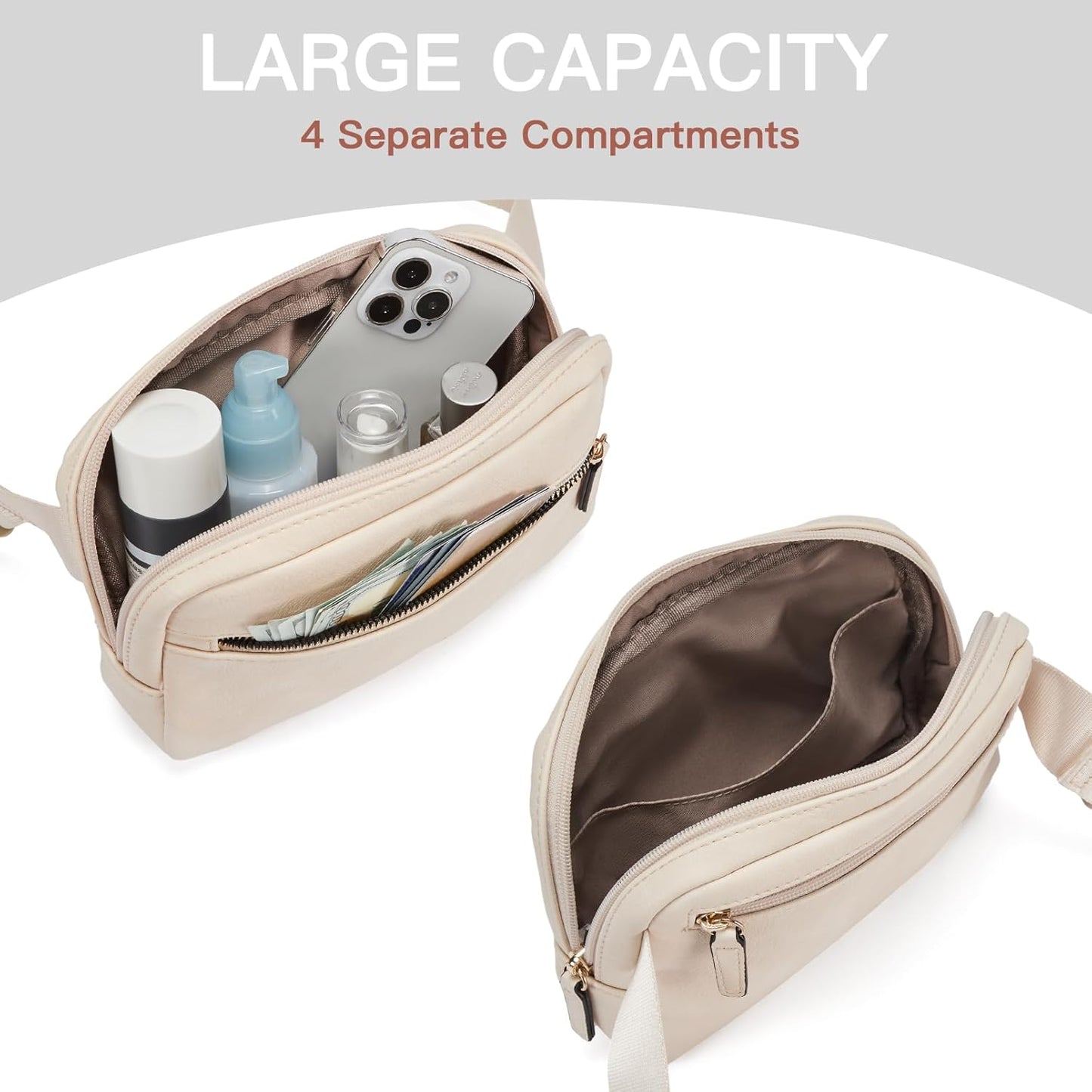 Telena Belt Bag for Women PU Leather Fanny Pack Crossbody Waist Bags with Adjustable Strap Nude