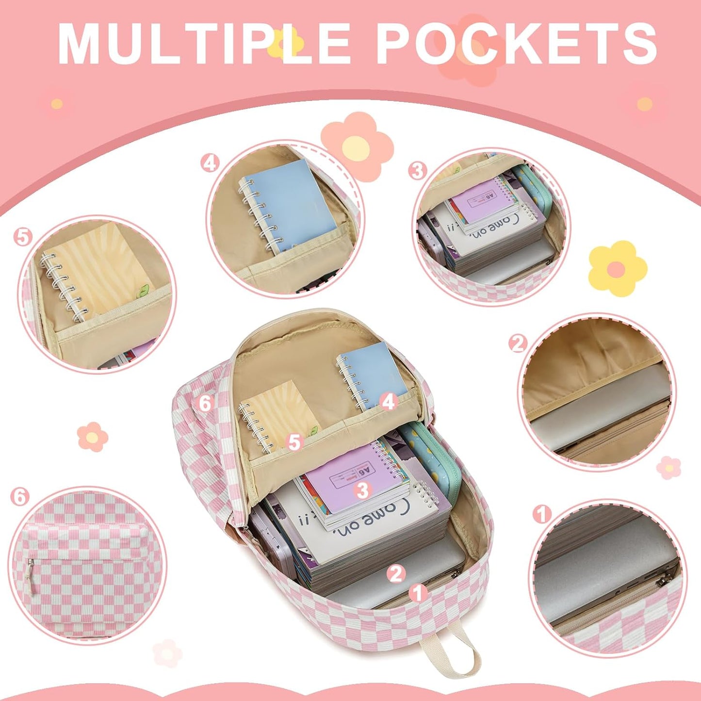 School Backpack for Teen Girls Bookbags Elementary High School Corduroy Laptop Bags Women Travel Daypacks