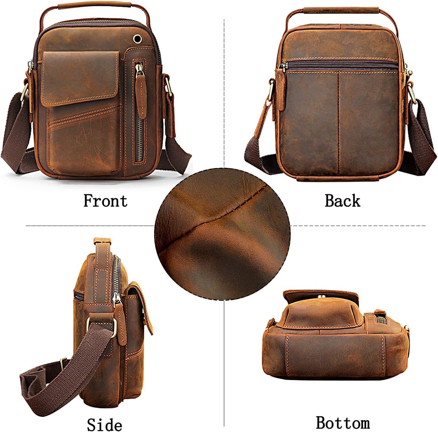IVESIGN Crossbody Sling Bag for men and women,Leather Satchel Shoulder Bag
