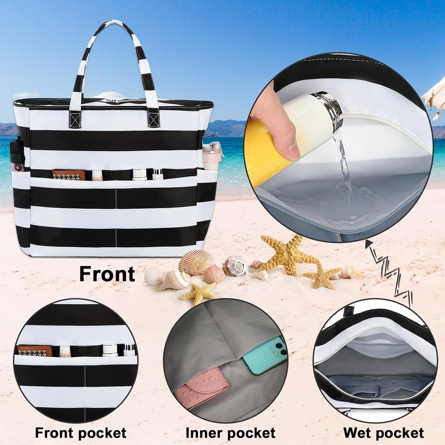 Bluboon Waterproof Beach Tote Pool Bags for Women Ladies Extra Large Carry On Bag With Wet Compartment for Weekender Travel