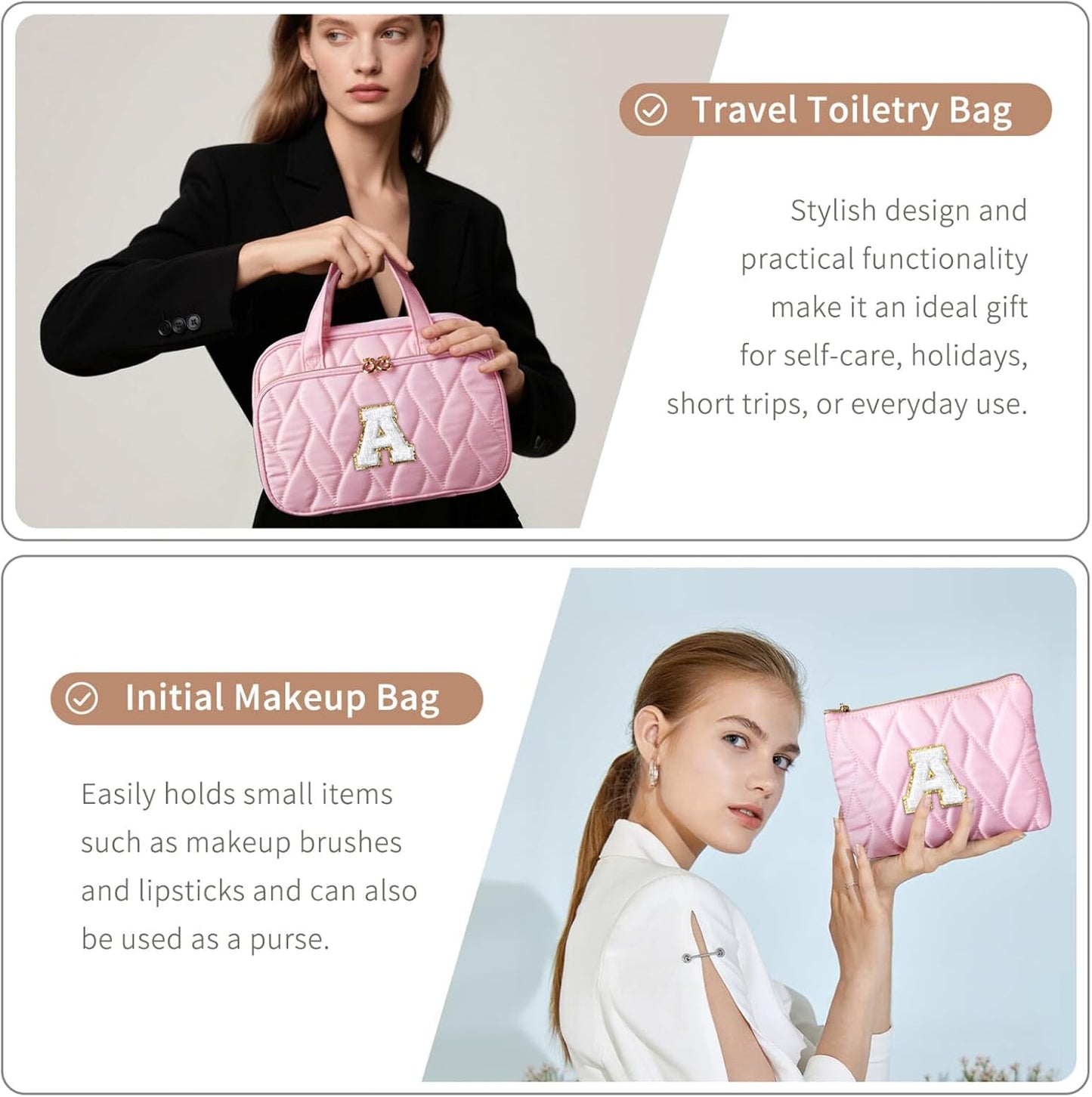 YOOLIFE Birthday Gifts for Women Teen Girls - Hanging Toiletry Bag Initial Makeup Bag, Personalized Large Toiletry Bag, Gifts for Women Teen Girls Daughter Sister - Letter M, Pink
