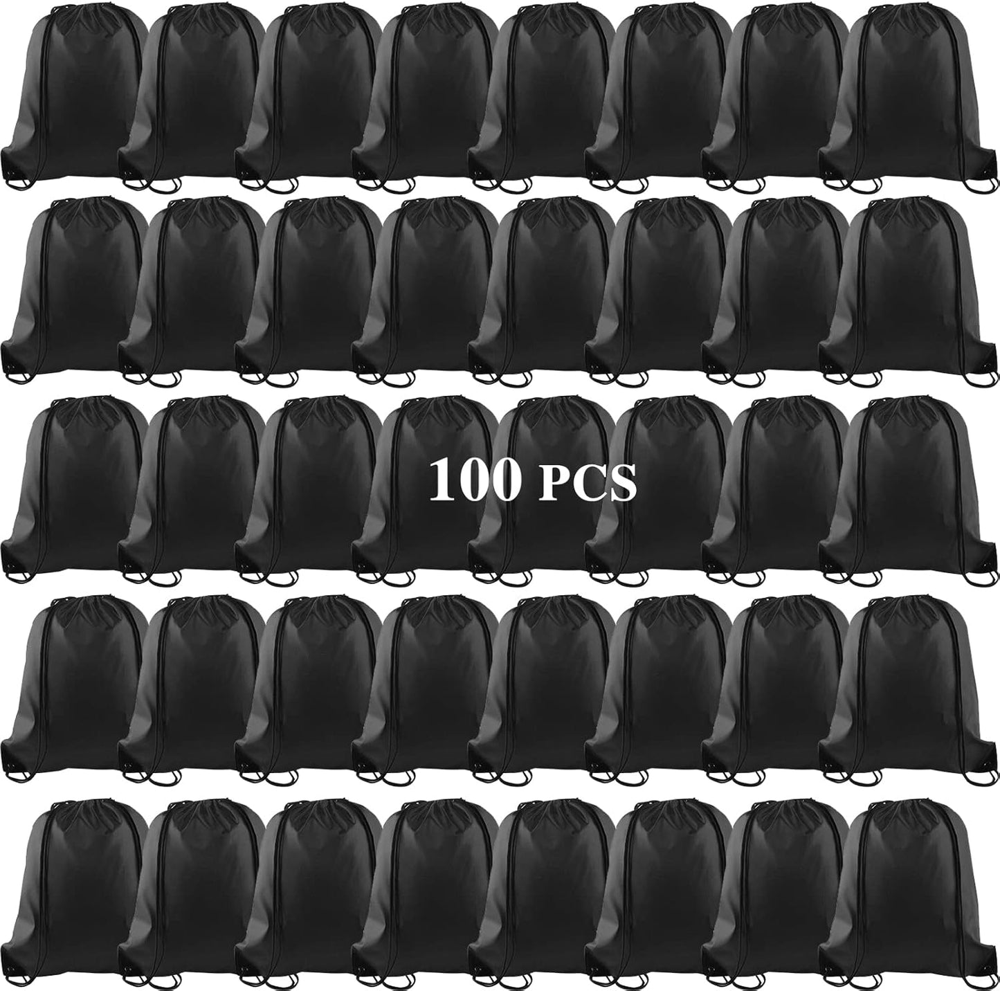 KUUQA 100Pcs Black Drawstring Backpack Bag Sack Drawstring Bags Bulk String Bags Storage Bags for Sport Gym Traveling