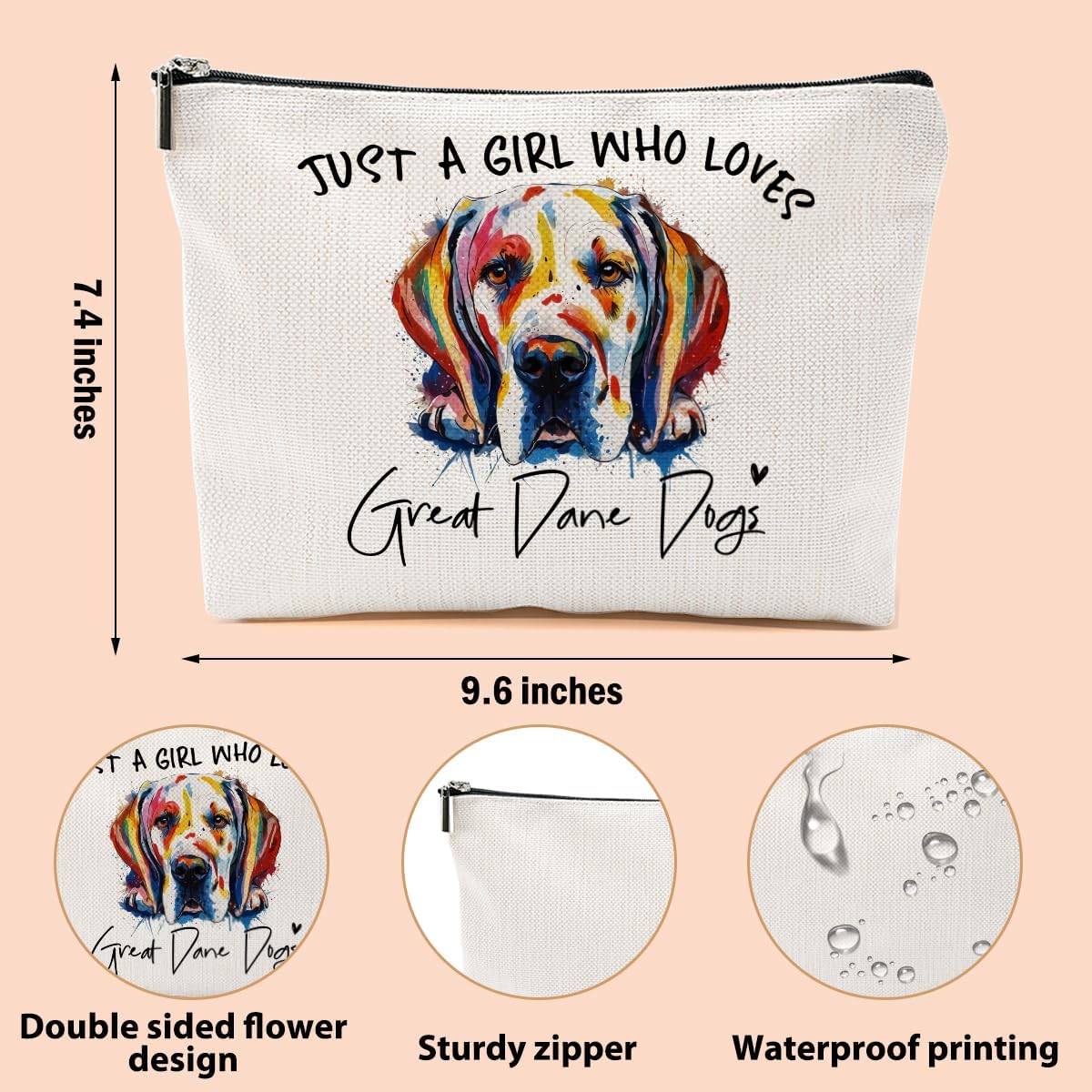 Great Dane Gifts Makeup Bag Great Dane Dog Lovers Cosmetic Bag Travel Organizer Bags Makeup Pouch, Christmas Birthday Friendship Animal Lovers Gifts for Women Girls Sisters