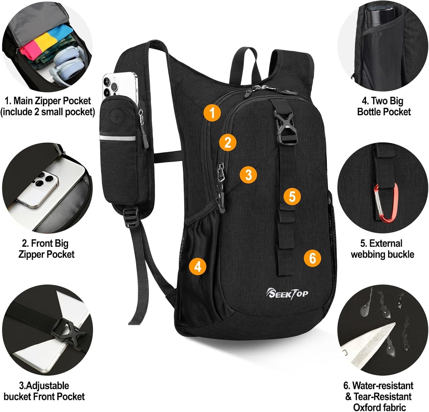 Seektop 15L Small Hiking Backpack for Women Men, Lightweight Hiking Packable Daypack with Phone