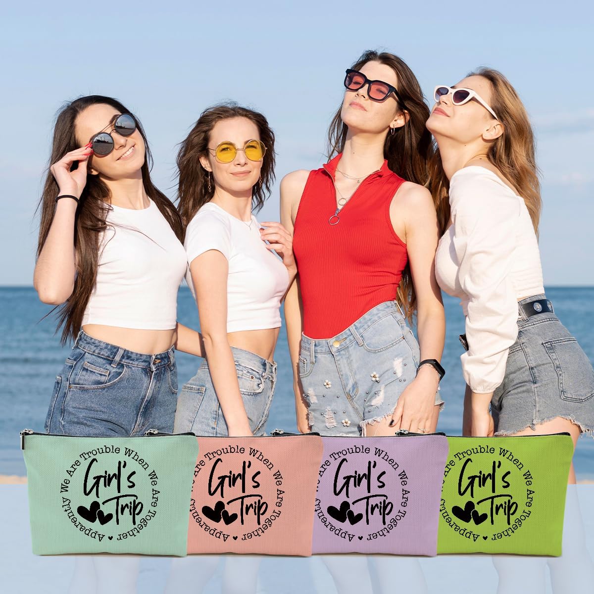 4Pcs Girls Trip Gifts Favors, Girls Weekend Gifts Makeup Bag, Vegas Gifts Weekend Bag 2025 End of Year Vacation Cosmetic Bag, Friendship Gifts for Women Friend, 2025 Vegas Souvenir Gifts Toiletry Bag