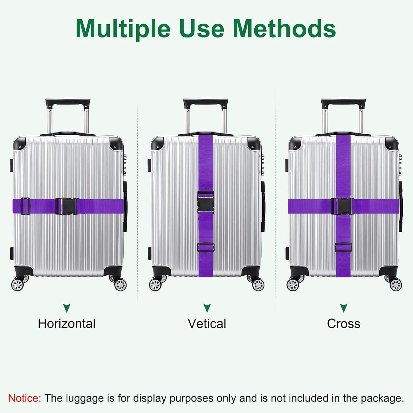 4-Sets Luggage Straps TSA Approved, Travel Straps for Luggage Suitcase Tags Set, Adjustable Suitcase Belt [Purple]