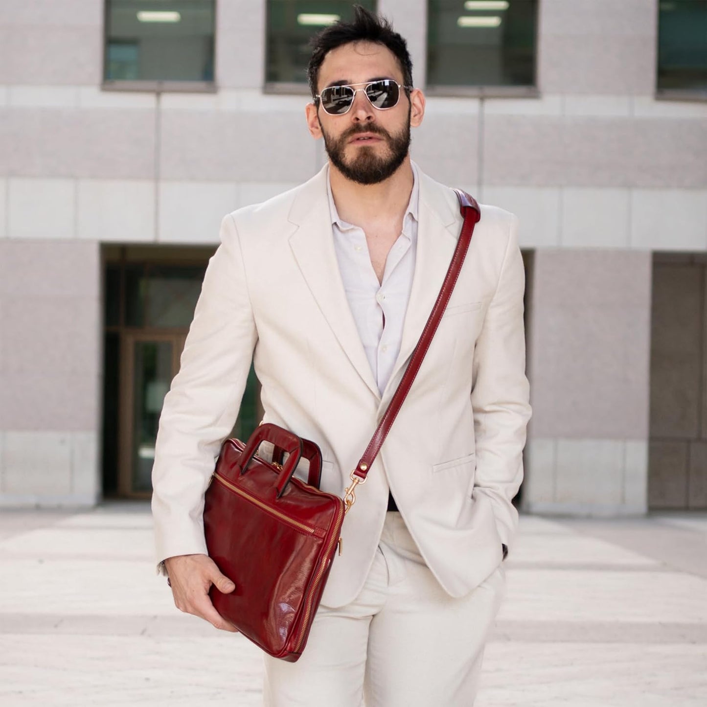 Time Resistance Slim Leather Briefcase - Italian Handmade Leather Computer Bag - Briefcase for Men and Women - Laptop Bag