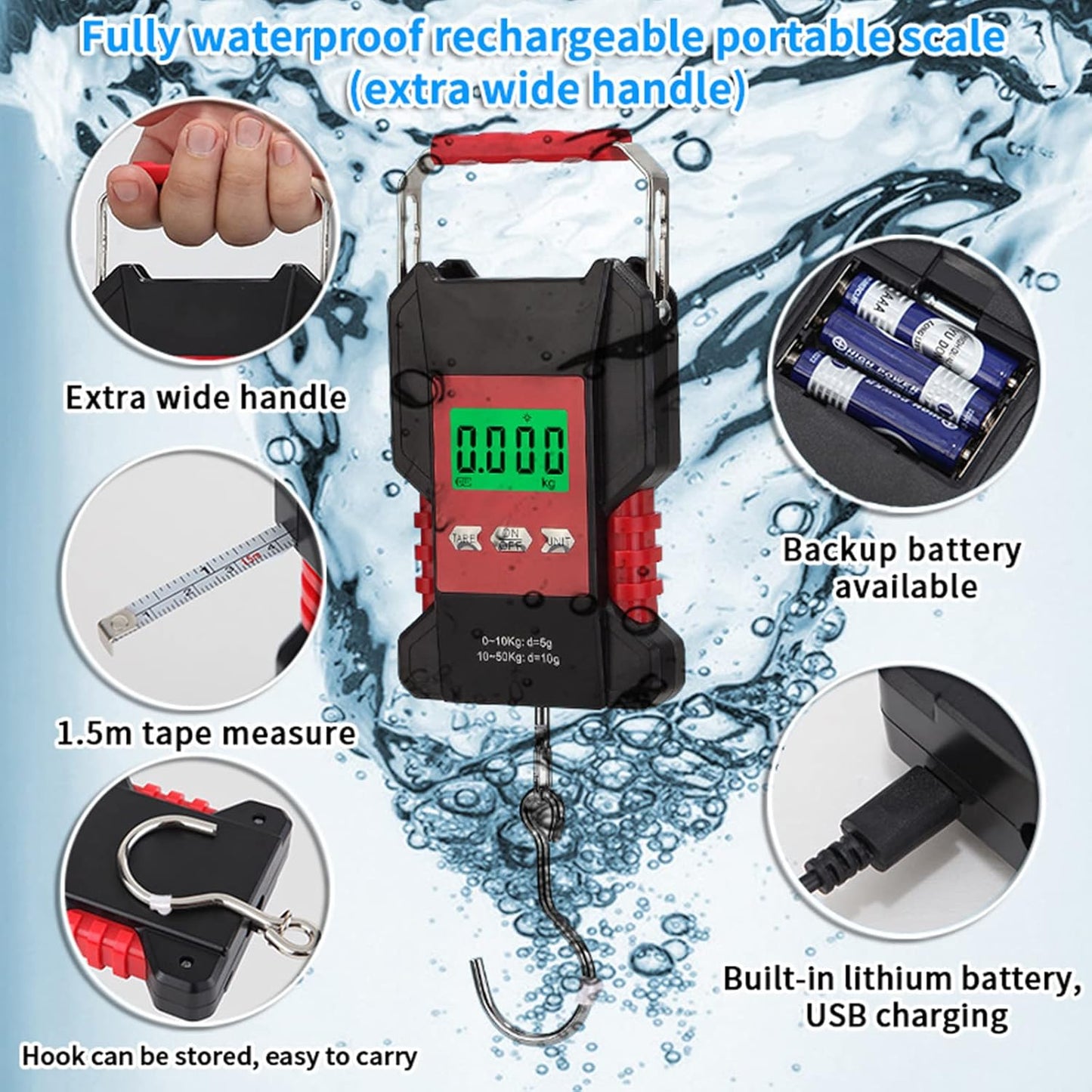 Digital Hanging Luggage Scale With Comfortable Handle And Large Hook 110lb/50kg Backlit Portable Scale For Travel Digital Fishing Scale Waterproof