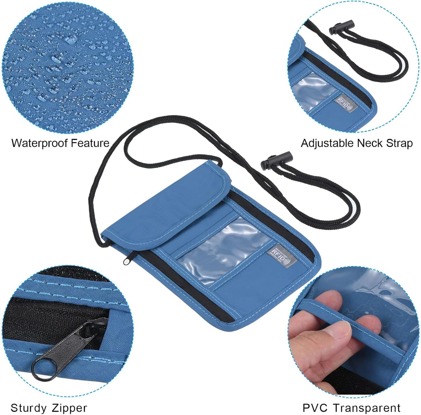 PATIKIL Neck Wallet, 2 Pack Passport Holder RFID Waterproof Travel Wallet Neck Pouch with Adjustable Strap for Women & Men, Dark Blue