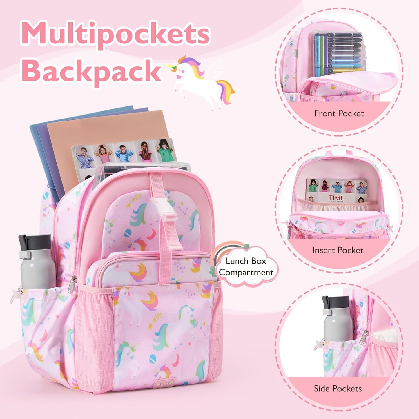 mommore Kids Backpack for Boys Girls Preschool Kindergarten Backpacks Lightweight Elementary School Bookbag with Lunch Box