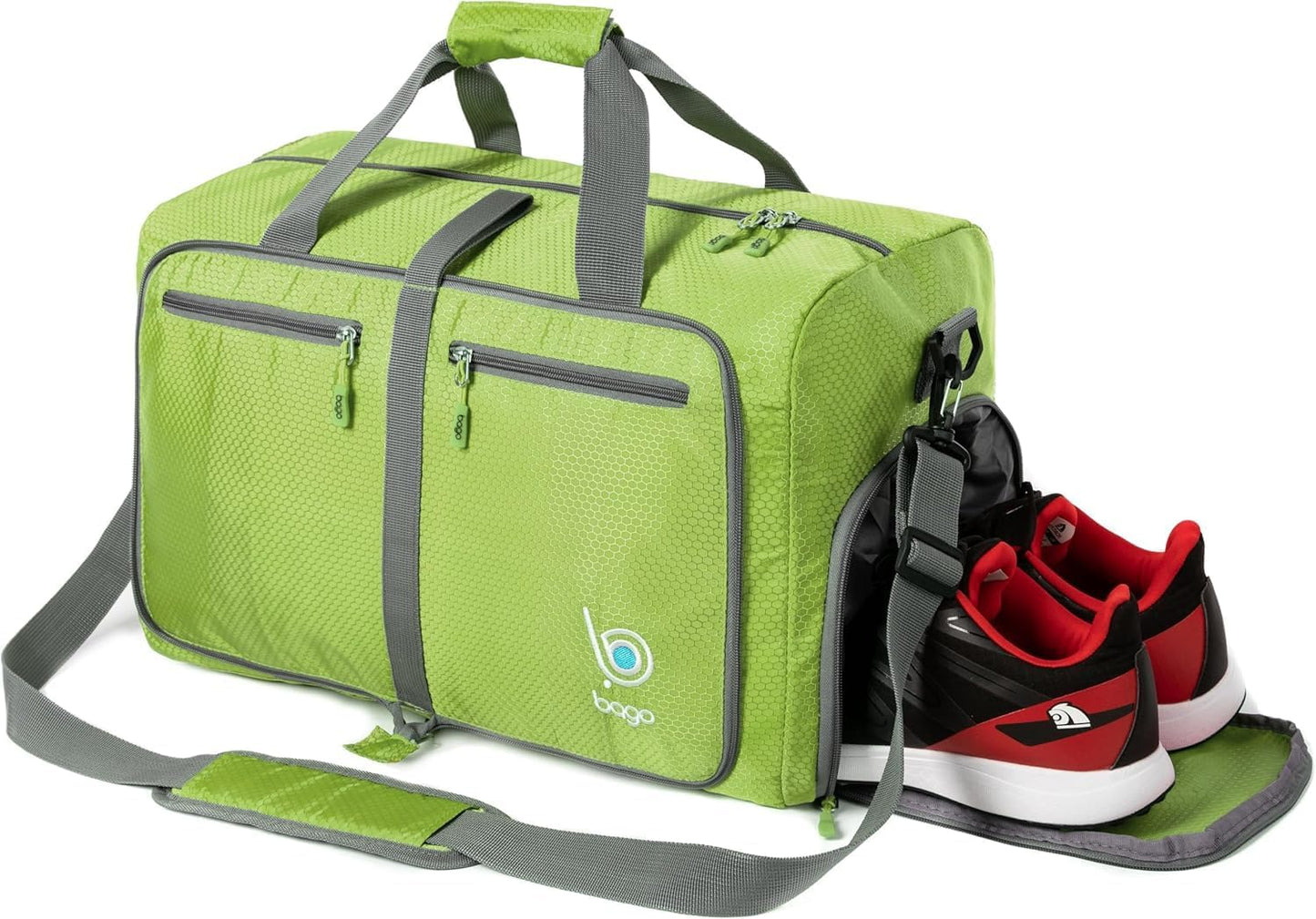 Bago Large Foldable Duffel Bags for Traveling Women & Men - 80L Packable Duffle Bag for Travel with Shoe Compartment - Water Repellant, Heavy Duty, Lightweight Folding & Collapsible (Green)