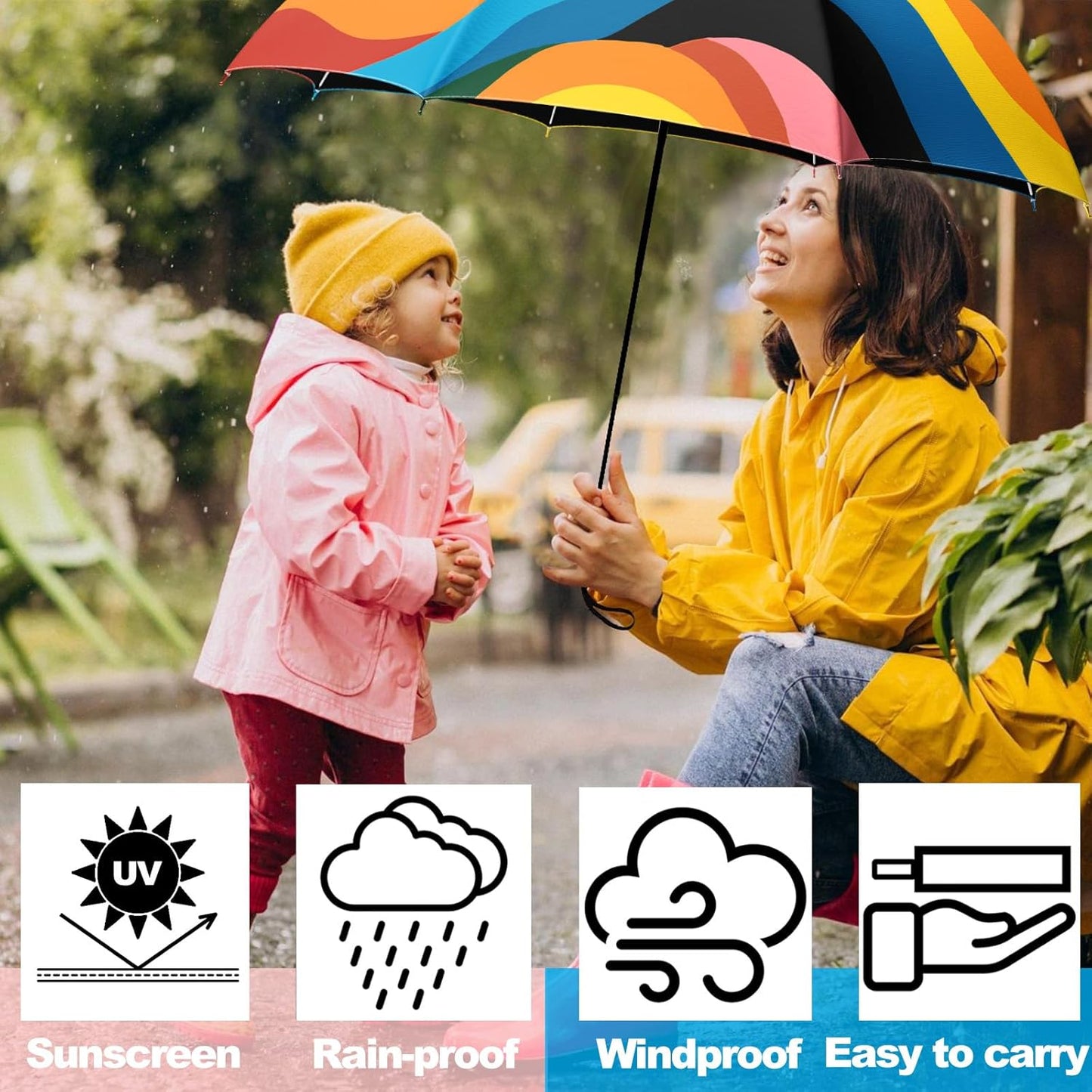 Small Travel Folding Umbrella for Girl, Portable, UV, SunShade, Compact, Automatic, Rain & Wind